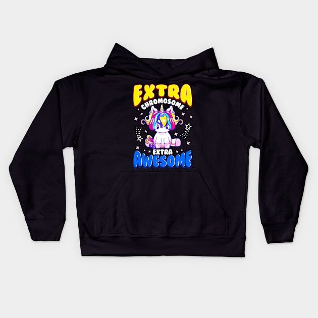Extra Chromosome Extra Awesome Cute Unicorn Down Awareness Kids Hoodie by SoCoolDesigns